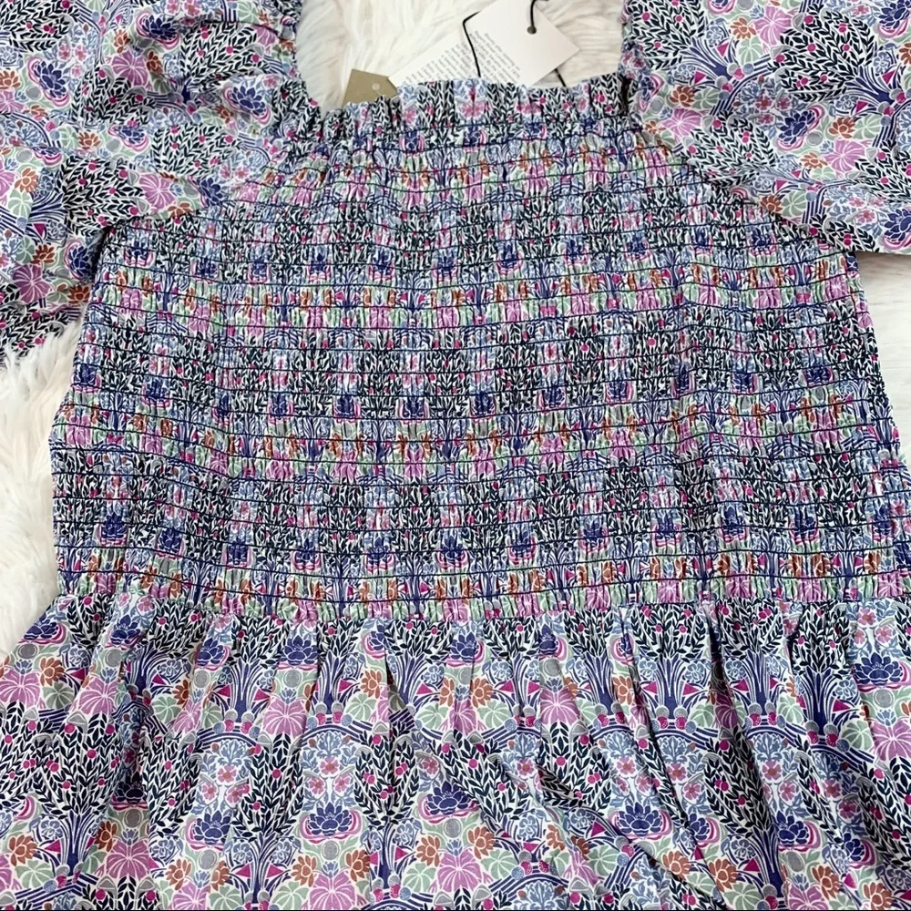 J Crew Smocked squareneck organic cotton top in Liberty Club Nouveau floral